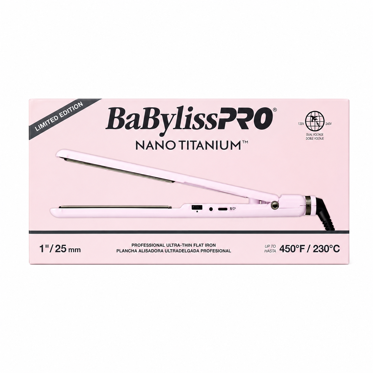 BaBylissPRO Nano Titanium Limited Edition Pink 1" Ultra-Thin Flat Iron BNT4072TPK
