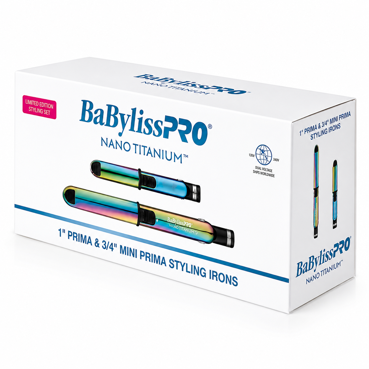 BaBylissPRO Nano Titanium Limited Edition Styling Irons – Iridescent 1″ & ¾″ Prima Stainless Steel Flat Iron Value Set (BNTPPRB75)