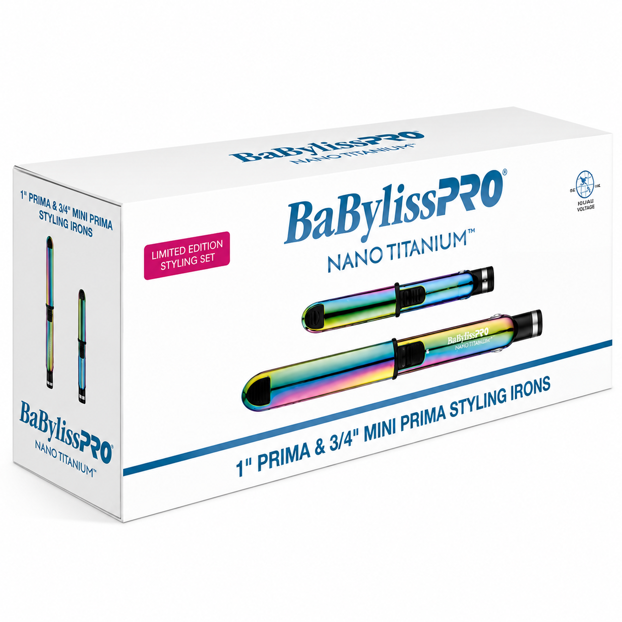 BaBylissPRO Nano Titanium Limited Edition Styling Irons – Iridescent 1″ & ¾″ Prima Stainless Steel Flat Iron Value Set (BNTPPRB75)