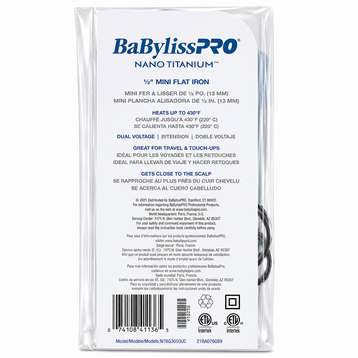 BaBylissPRO Nano Titanium Mini Flat Iron Hair Straightener BNTBG3050UC
