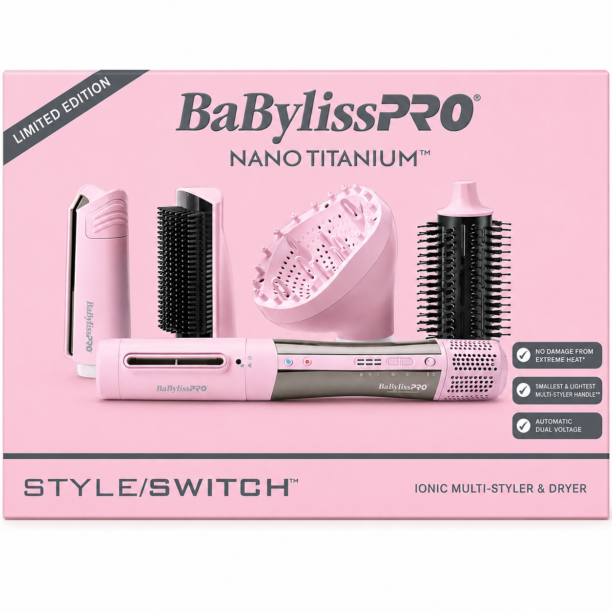 BaBylissPRO Nano Titanium Pink Ionic Multi-Styler & Dryer Limited Edition BNTSSPK-5PK