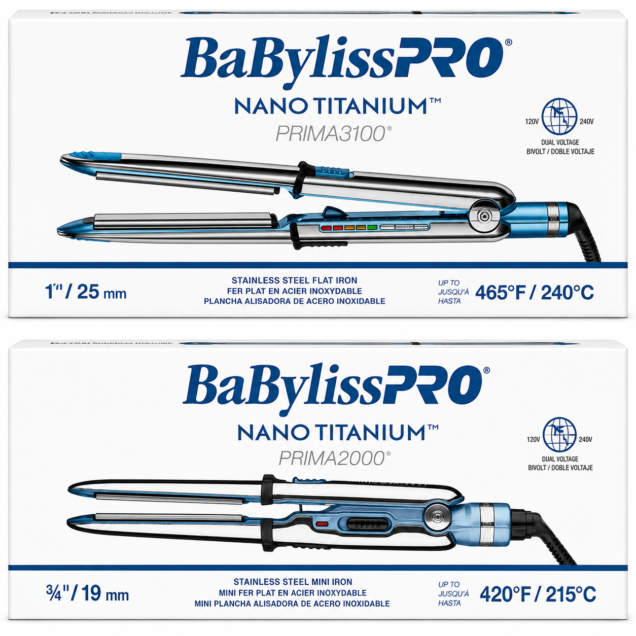BaBylissPRO Nano Titanium Prima2000 Hair Dryer & Prima3100 Ionic Straightener BNT2000UC+BNT3100TUC