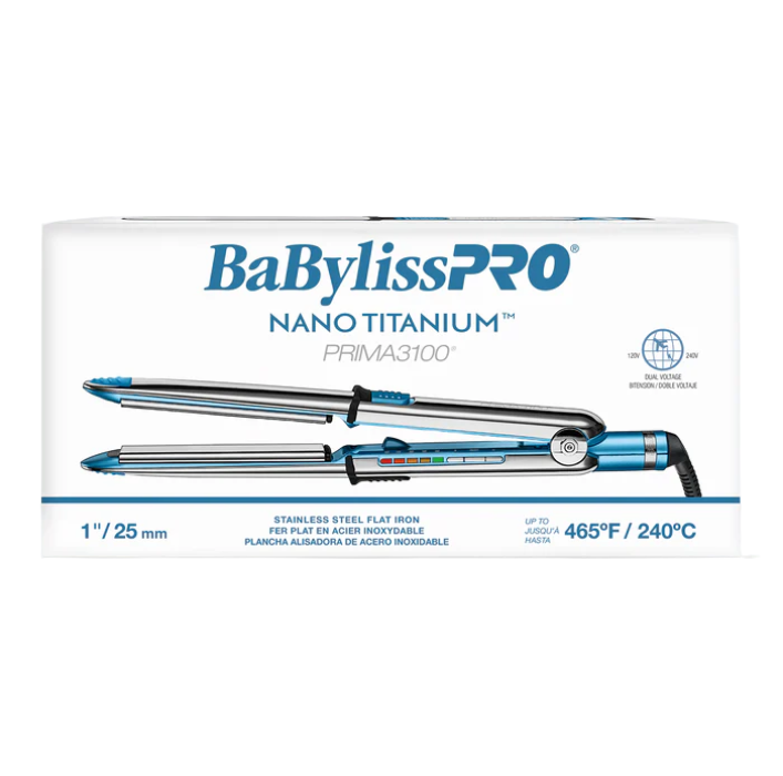 BaBylissPRO Nano Titanium Prima3100 Ionic Hair Straightener Dual Voltage 1" Styling Iron BNT3100TUC
