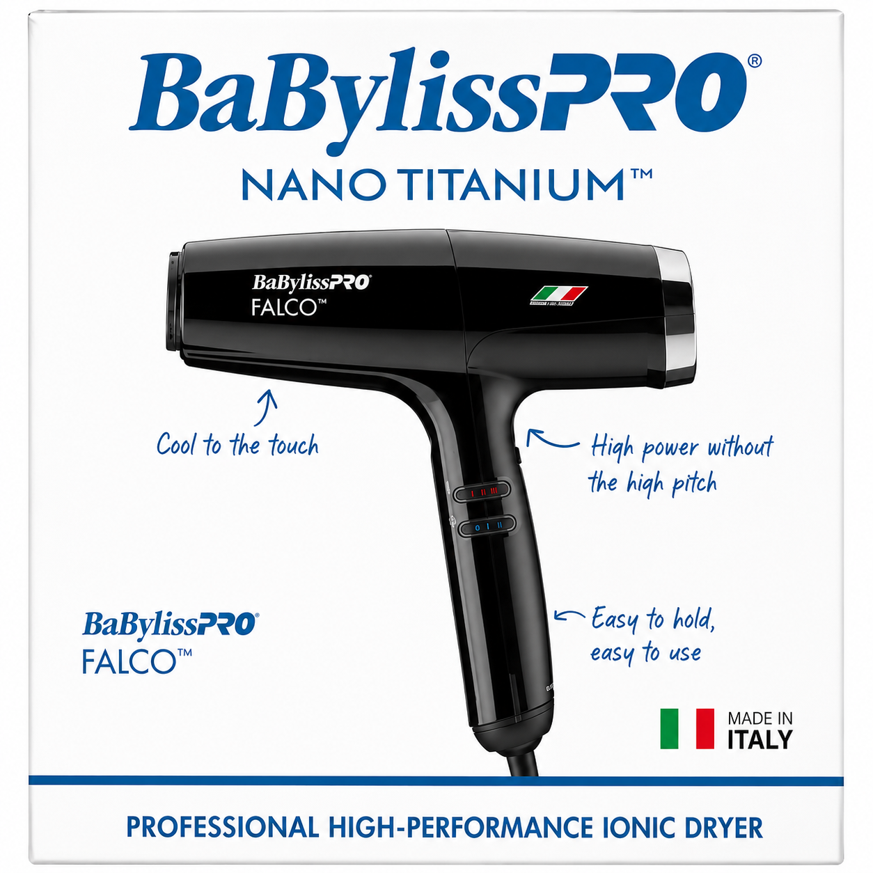 BaBylissPRO Nano Titanium Professional Italian High-Speed Falco Hair Dryer BNT8550B