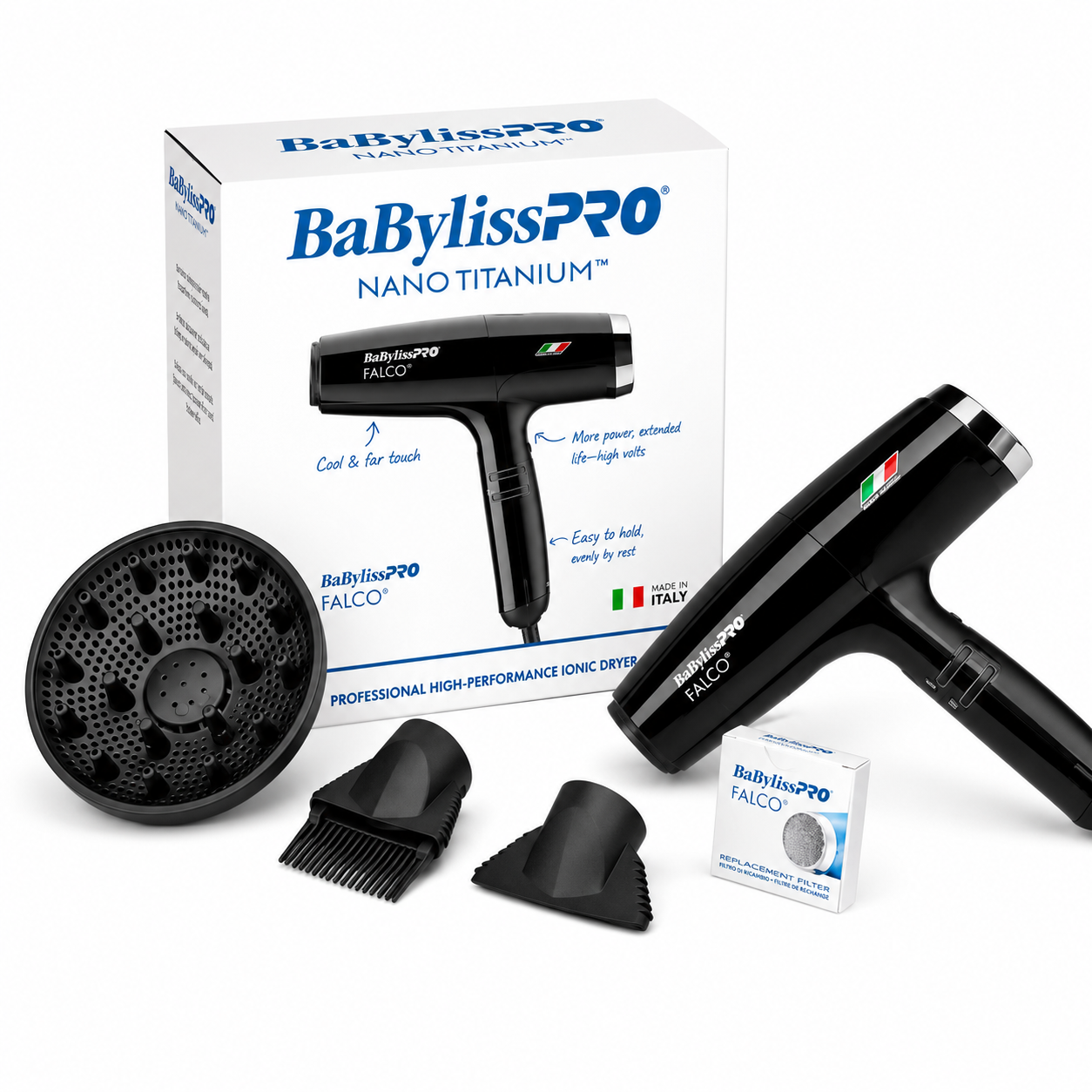 BaBylissPRO Nano Titanium Professional Italian High-Speed Falco Hair Dryer BNT8550B