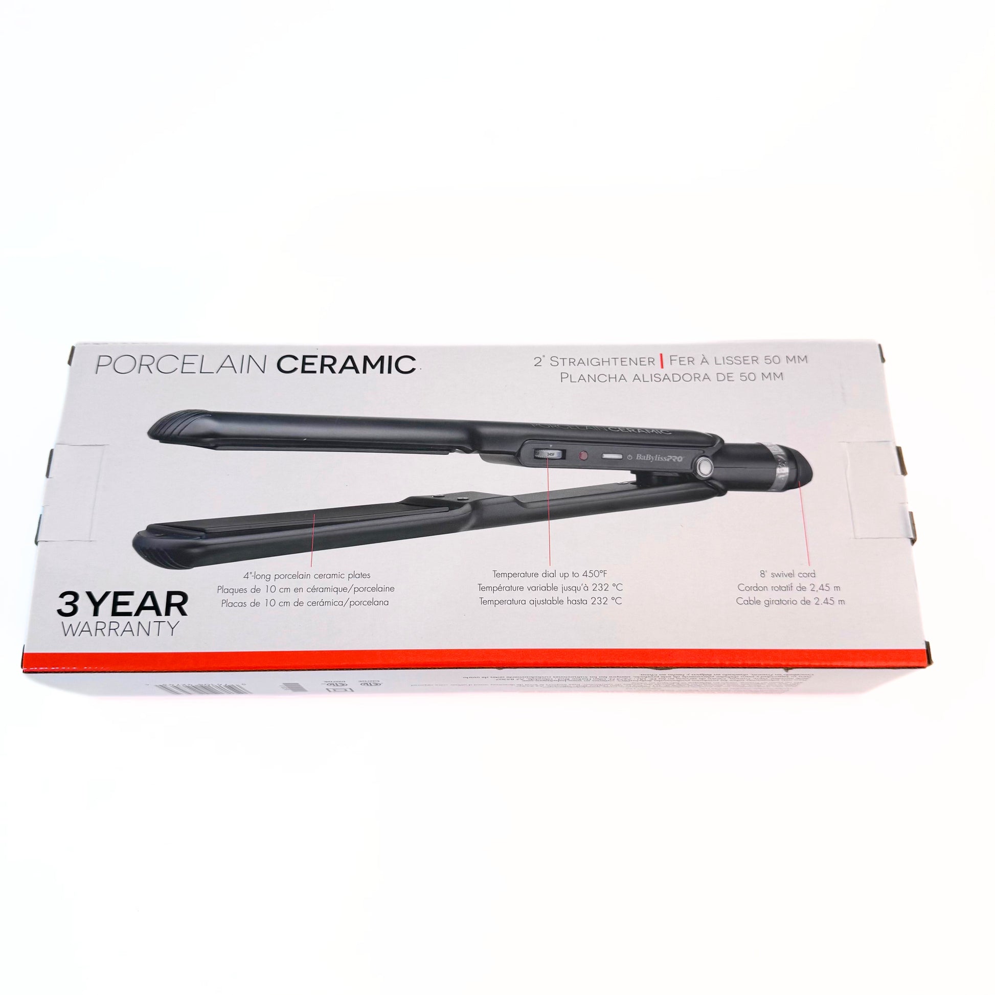 BaBylissPRO Porcelain Ceramic 1" Straightening Iron BP9561UC back of box