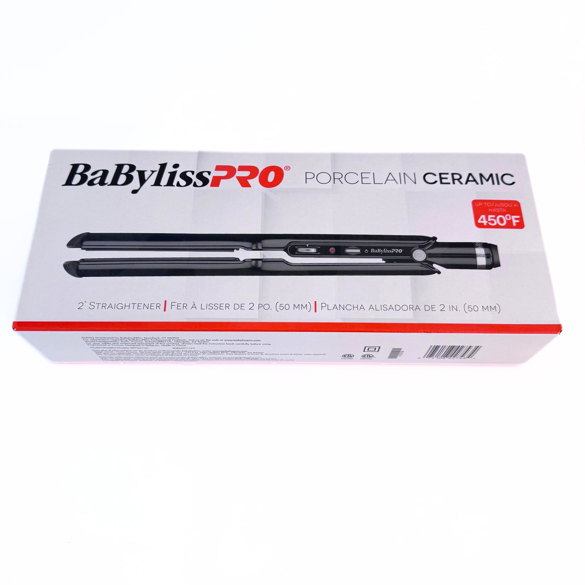 BaBylissPRO Porcelain Ceramic 1" Straightening Iron BP9561UC front of box
