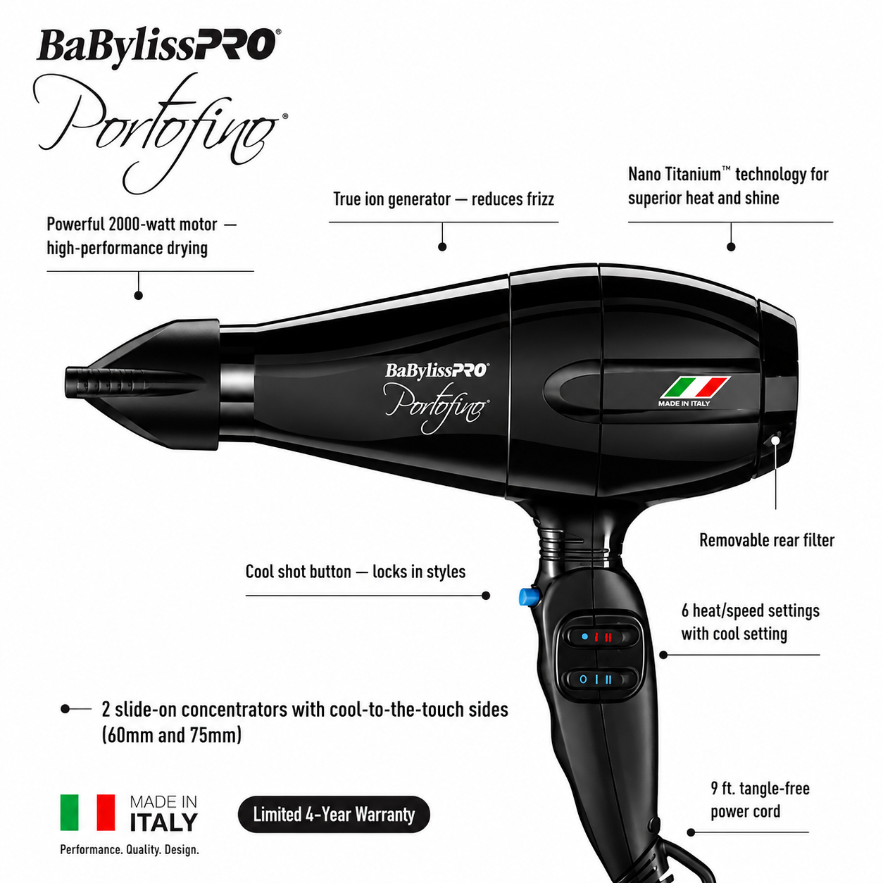 BaBylissPRO Portofino Nano Titanium Black Full-Size Blow Dryer BPOR1