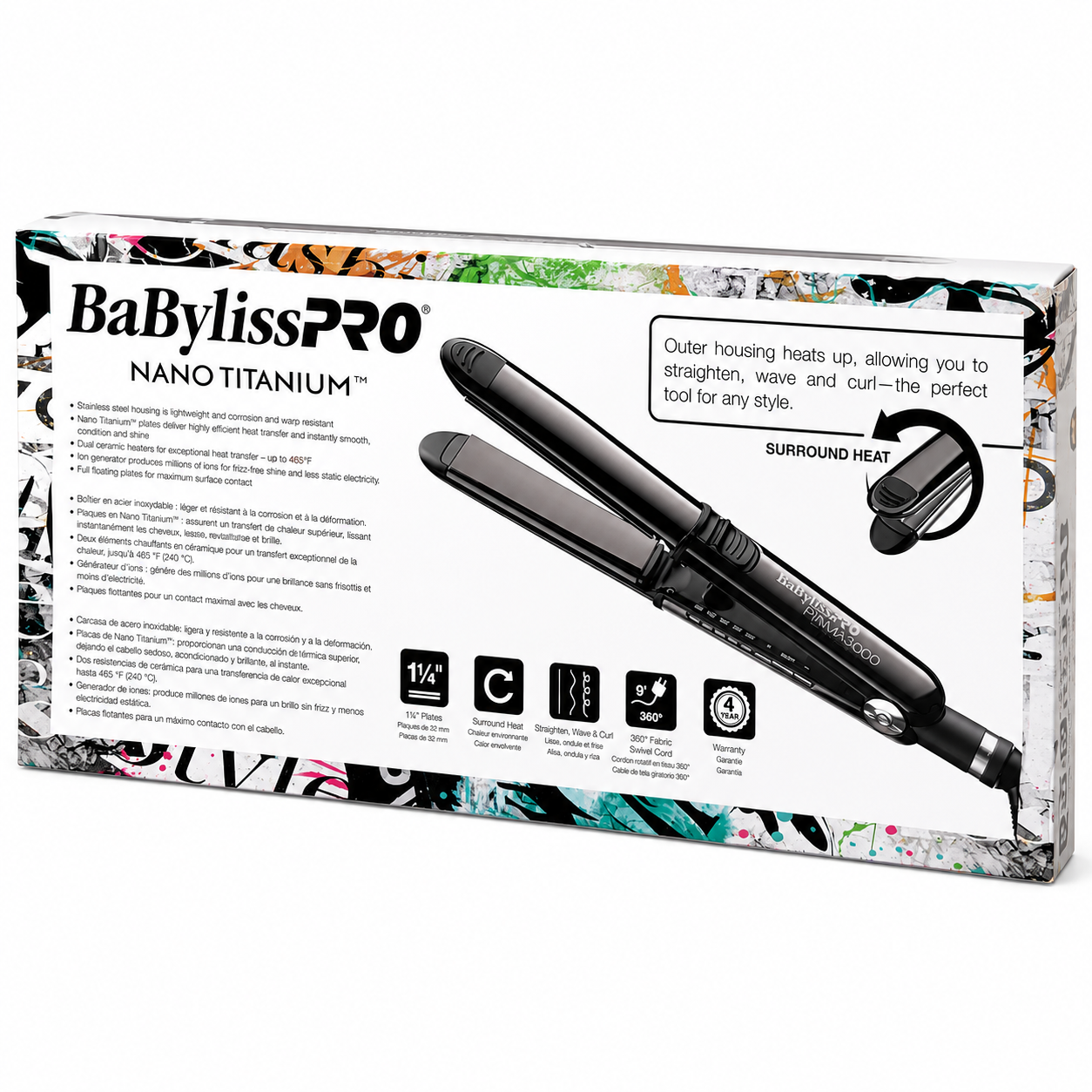 BaBylissPRO Prima 3000 Black Stainless Steel Flat Iron BNTBK3000TUC