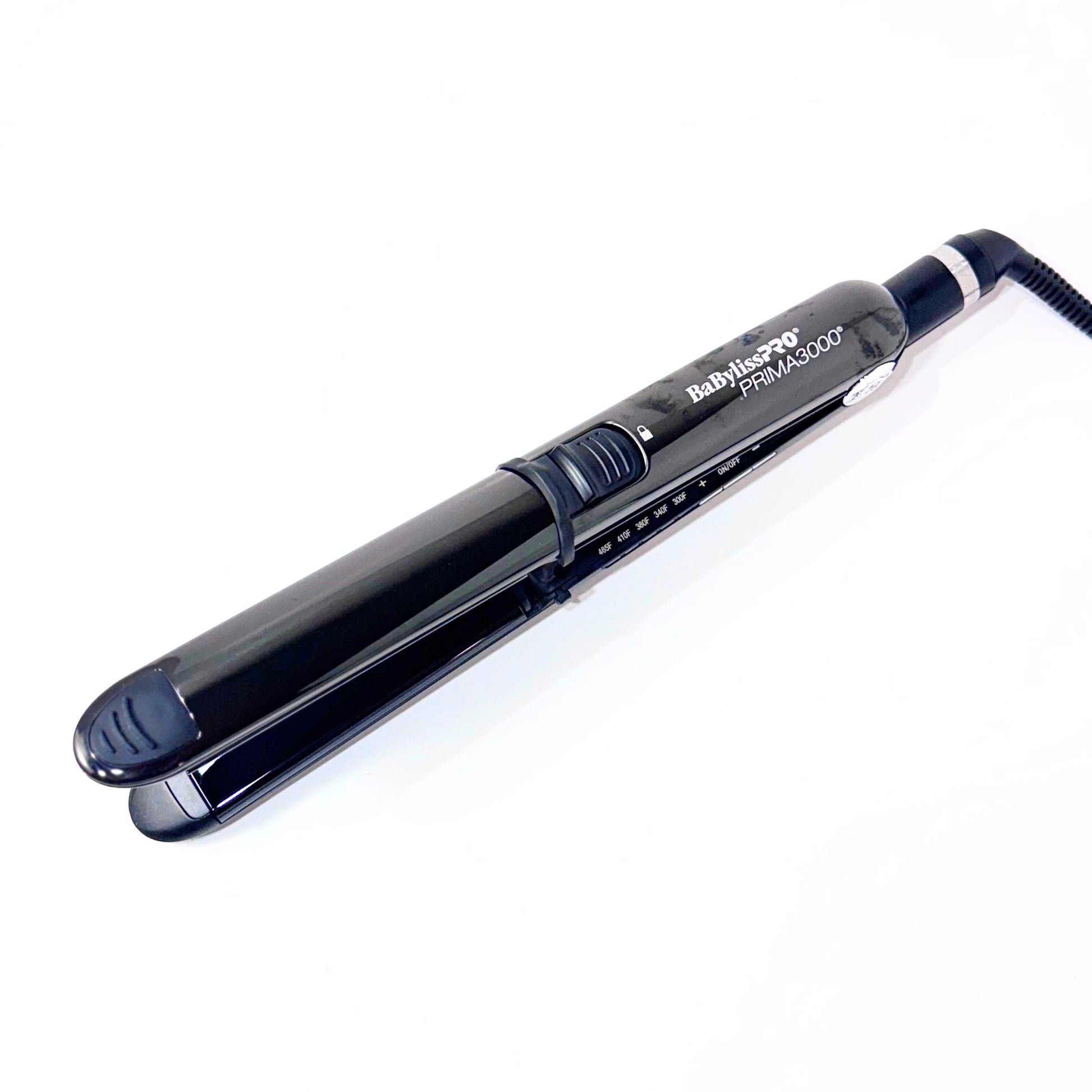 BaBylissPRO Prima 3000 Black Stainless Steel Flat Iron BNTBK3000TUC top angle