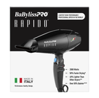 BaBylissPRO RAPIDO Blow Dryer 2000 Watts Black BRAP1
