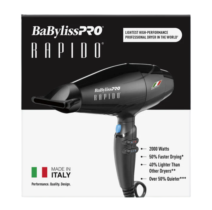 BaBylissPRO RAPIDO Blow Dryer 2000 Watts Black BRAP1
