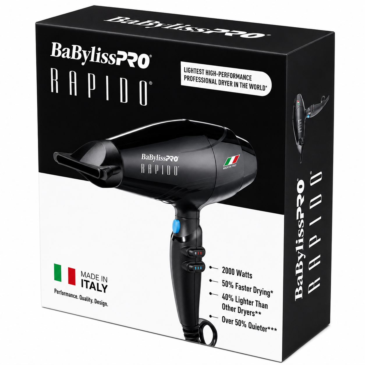 BaBylissPRO RAPIDO Blow Dryer 2000 Watts Black BRAP1