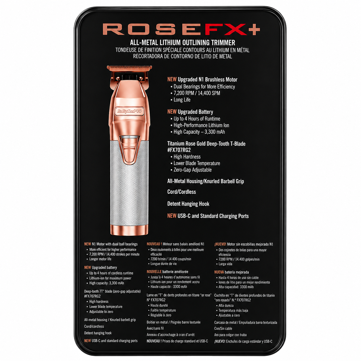 BaBylissPRO RoseFX+ Rose Gold Cordless Outlining Trimmer FX787NRG