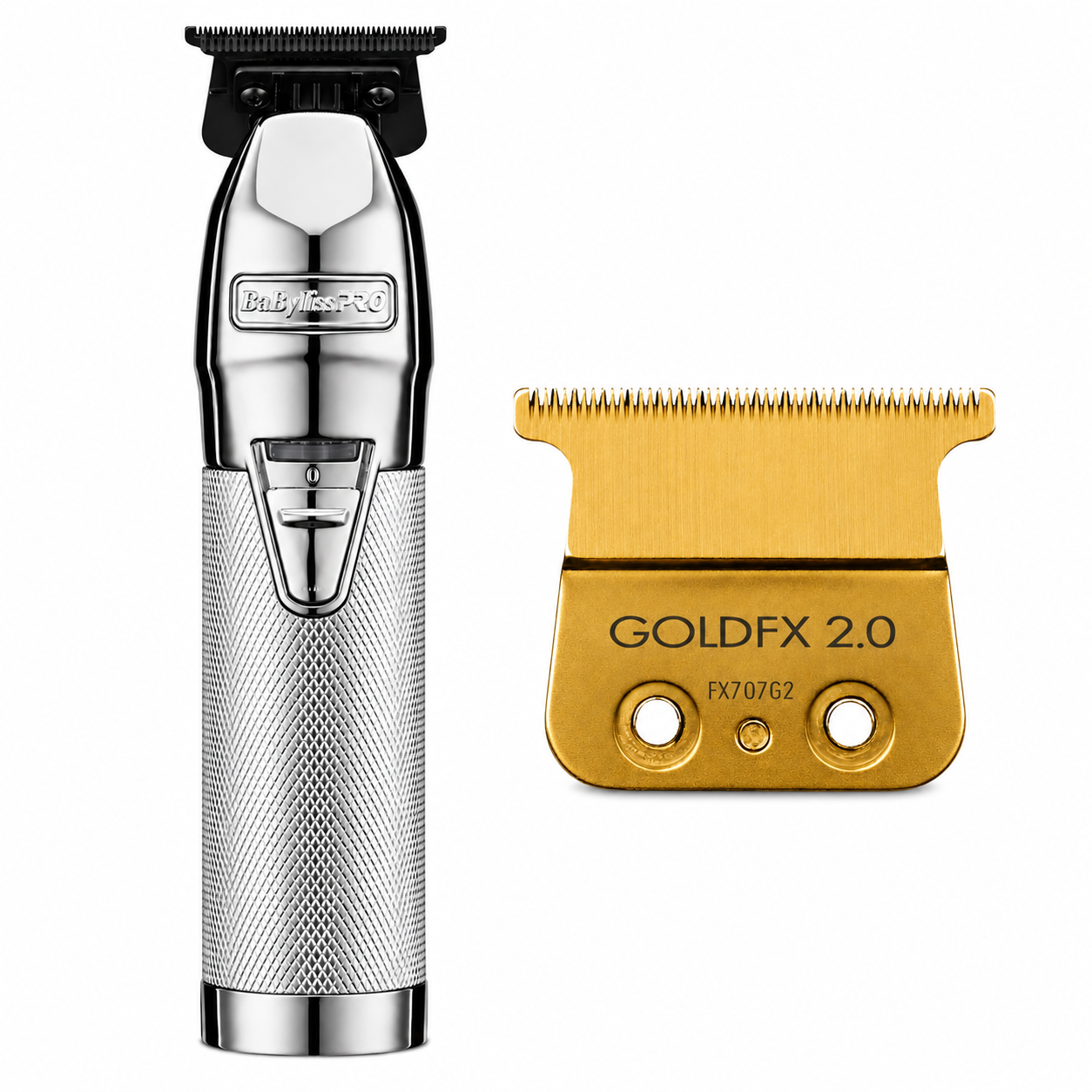BaBylissPRO SilverFX+ All-Metal Lithium Outlining Trimmer with Gold Titanium Deep Tooth Trimmer Blade Combo FX787NS + FX707G2