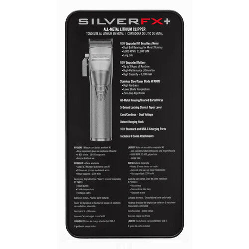 BaBylissPRO SilverFX+ Cordless Clipper FX870NS back of box