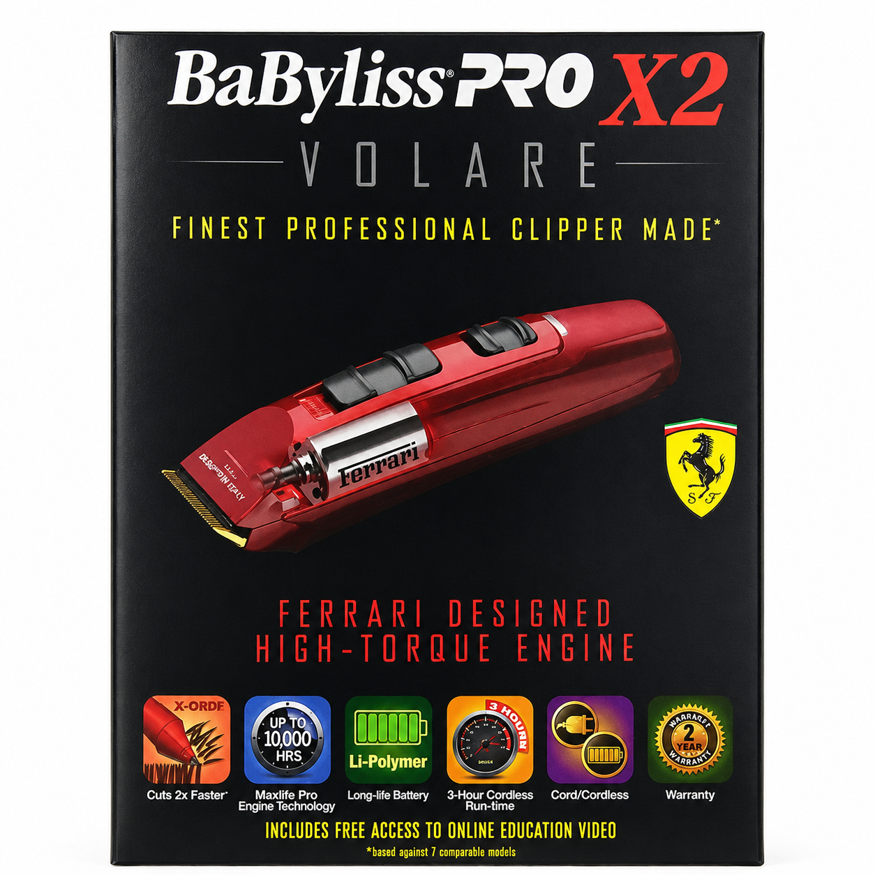 BaBylissPRO Volare X2 Red Ferrari Designed High-Torque Engine Clipper FXF811