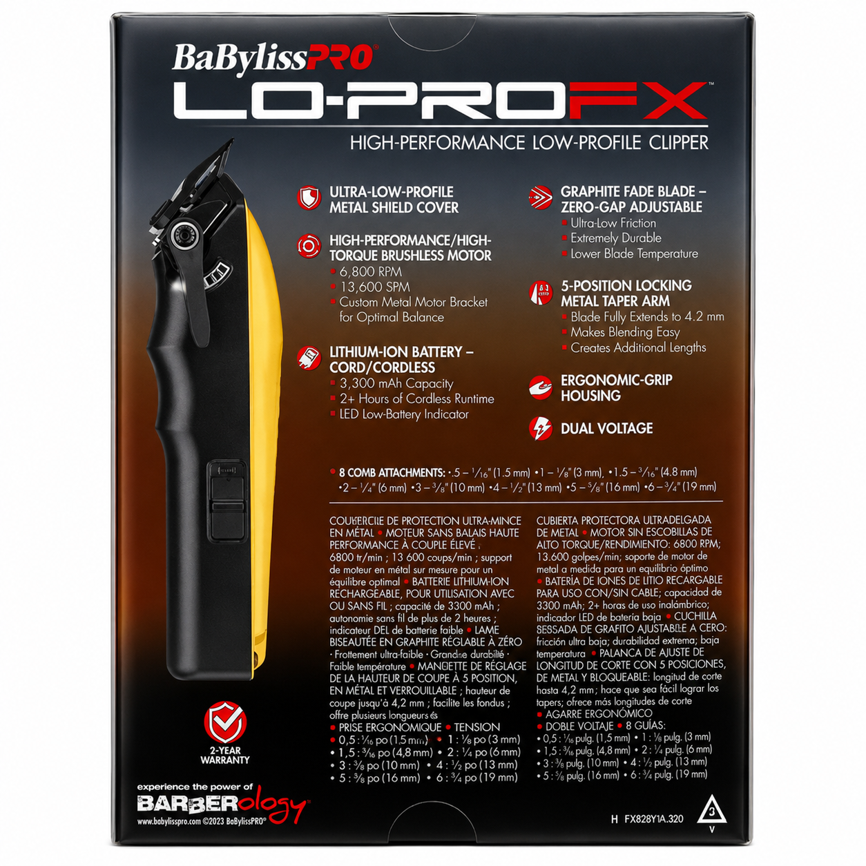 BaBylissPRO Yellow LO-PROFX Cordless Clipper FX825YI