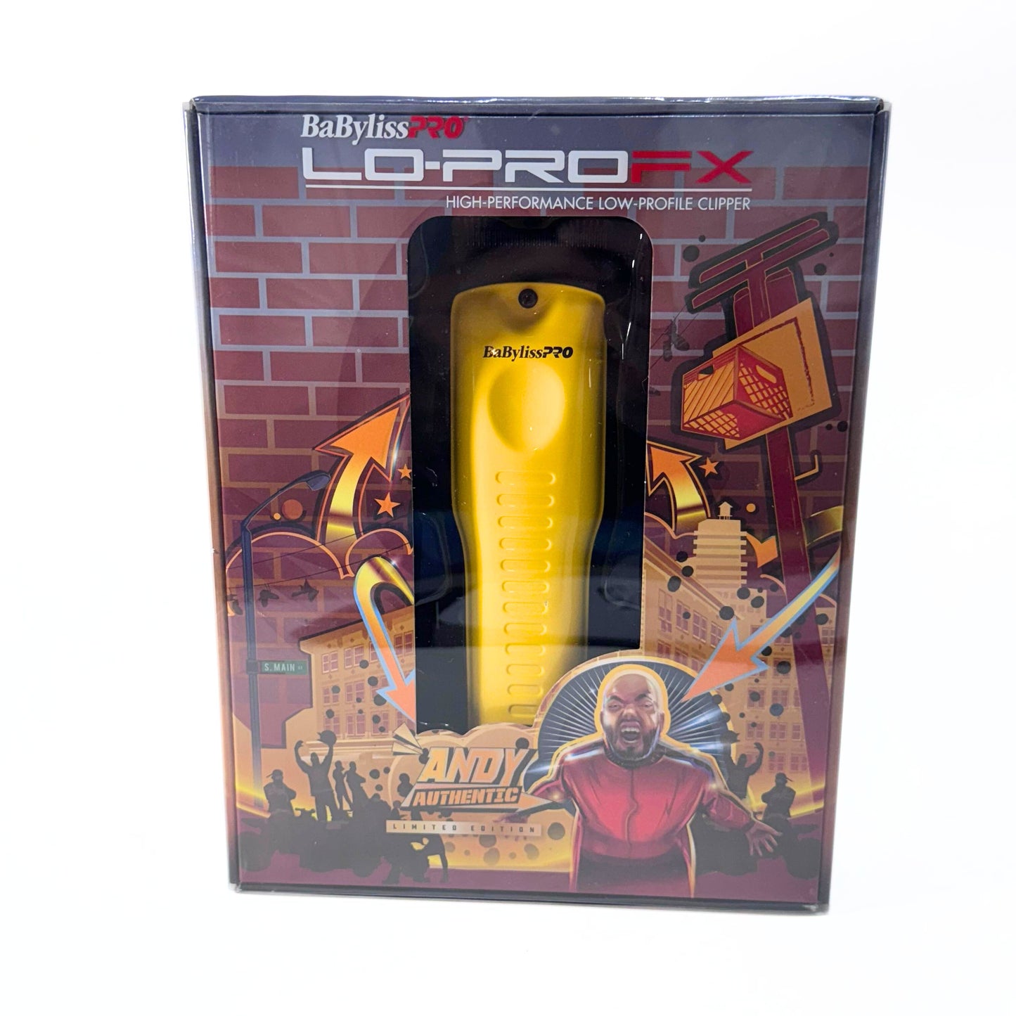 BaBylissPRO Yellow LO-PROFX Cordless Clipper FX825YI front of box