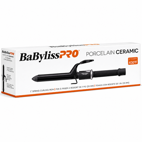BaByliss Pro Porcelain Ceramic Spring Curling Iron 1" BP100SUC