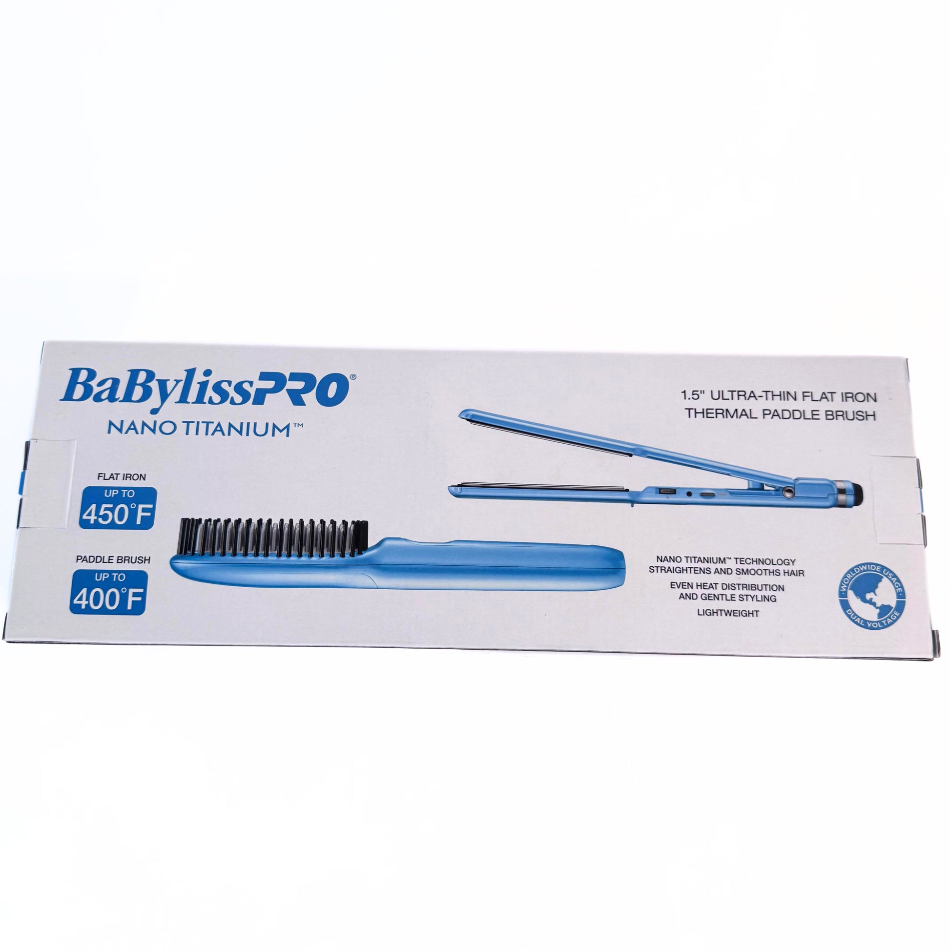 BabylissPRO Nano Titanium Flat Iron Thermal Brush Combo BNTPP52UC back of box