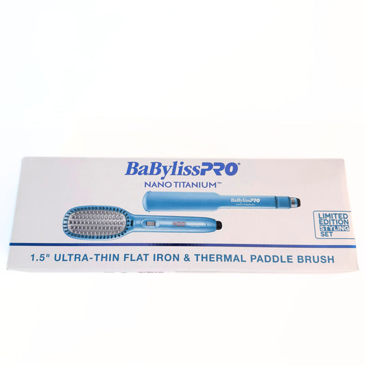 BabylissPRO Nano Titanium Flat Iron Thermal Brush Combo BNTPP52UC front of box