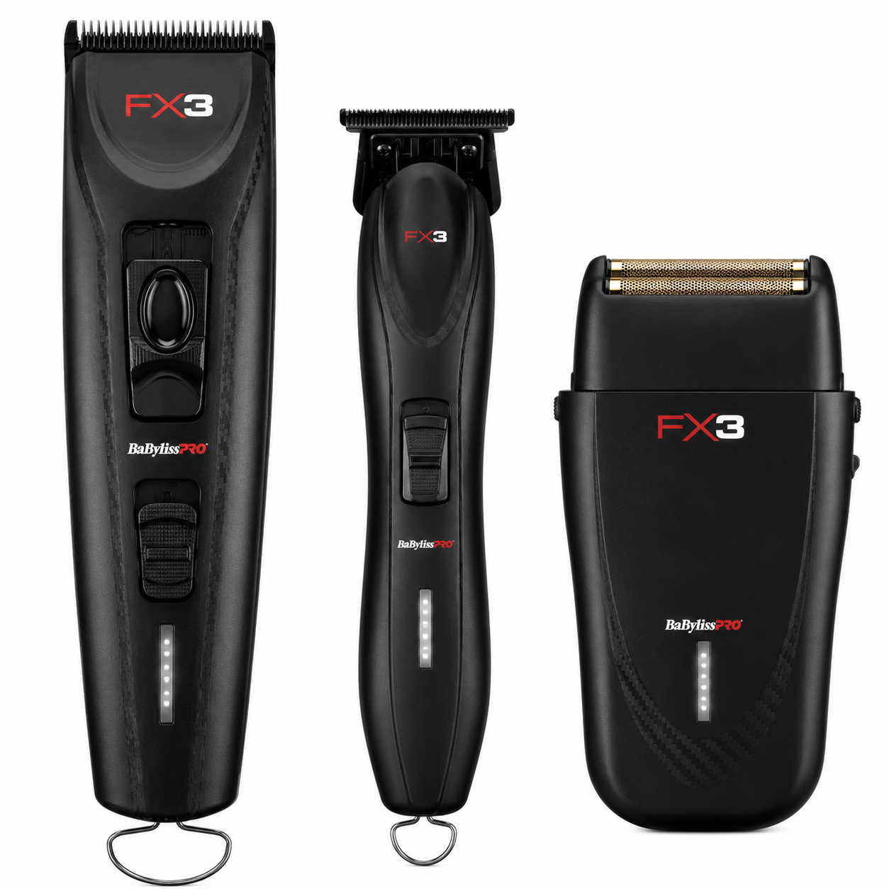 BabylissPro Professional Cordless Clipper, Trimmer & Foil Shaver Combo FXX3CB + FXX3TB + FXX3SB