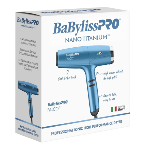 Babyliss Pro Nano Titanium Professional Italian High-Speed Falco Dryer Blue BNT8550