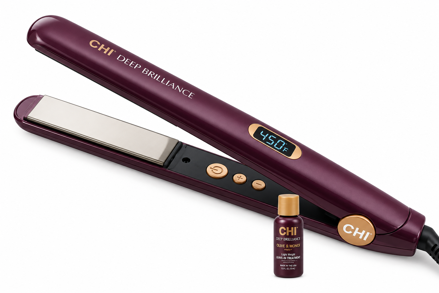 CHI Deep Brilliance 1″ Titanium Flat Iron GFDB12 – Fast-Heating Purple Styler with Free Serum
