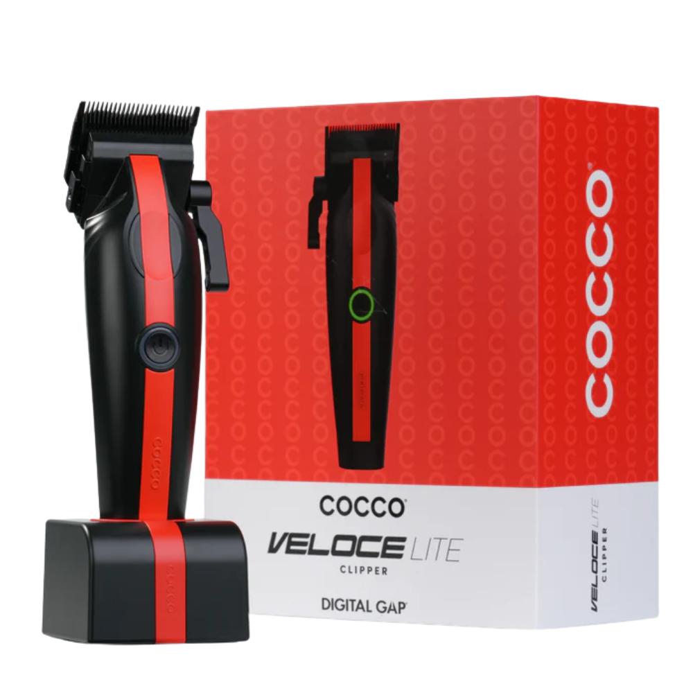 COCCO VELOCE LITE CLIPPER Black/Professional Lightweight Cordless Hair Clipper Red stripe Clip