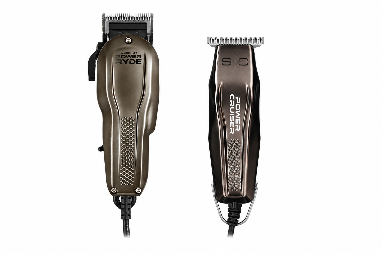 Gamma+ Power Ryde Corded Hair Clipper & StyleCraft Power Cruiser Professional Corded Hair Trimmer Combo HCGPCRCS + SC402BK