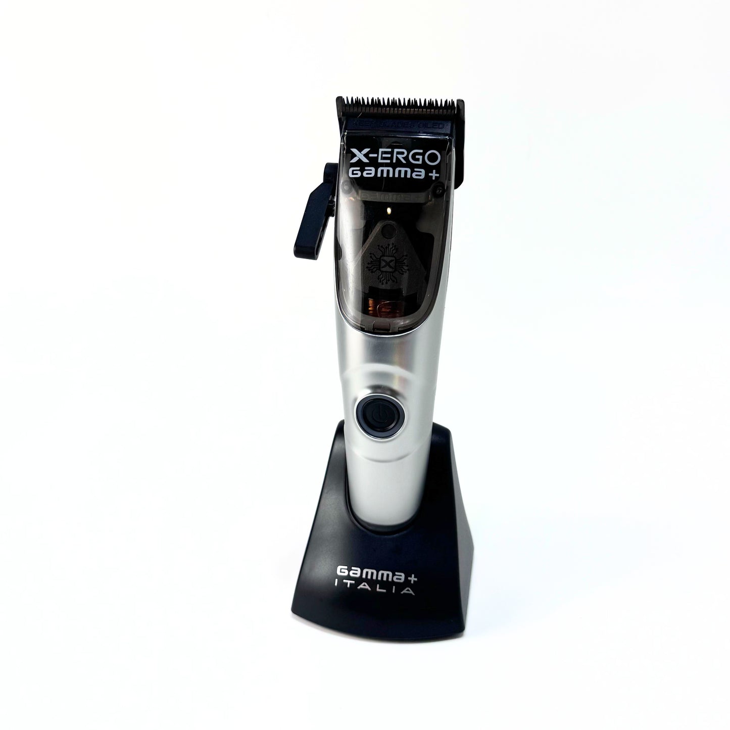 Gamma+ X-ERGO Linear Cordless Clipper HCGPXERGOMS clipper on base
