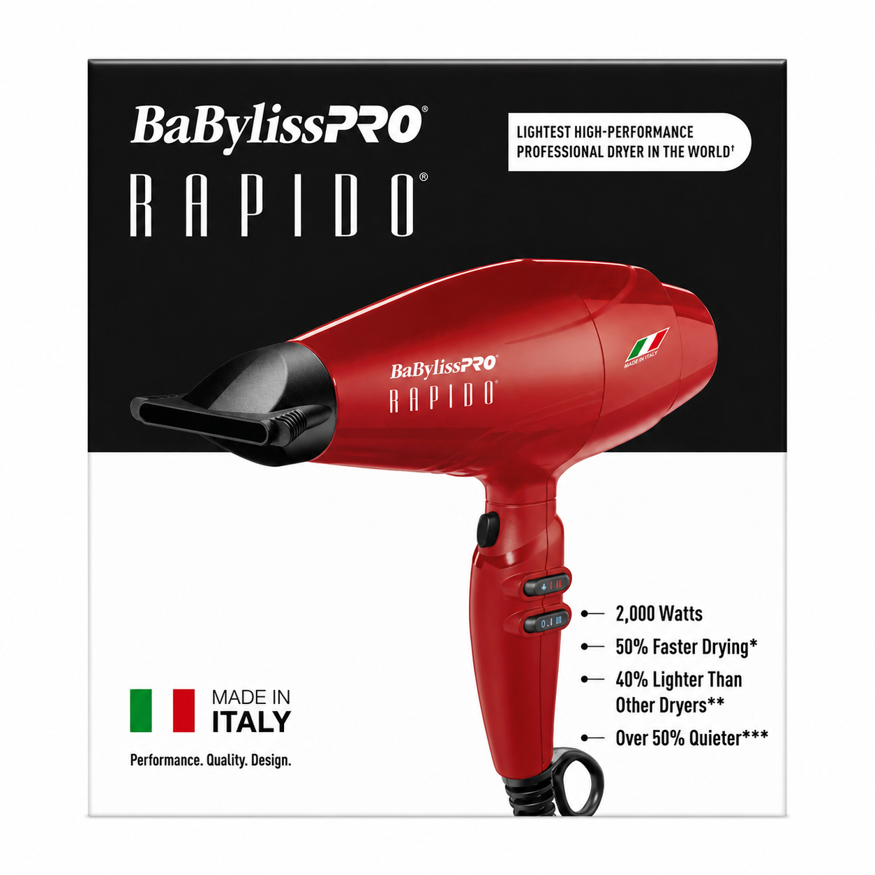 Red BaBylissPRO RAPIDO Blow Dryer 2000 Watts Professional Hair Dryer BRRAP1