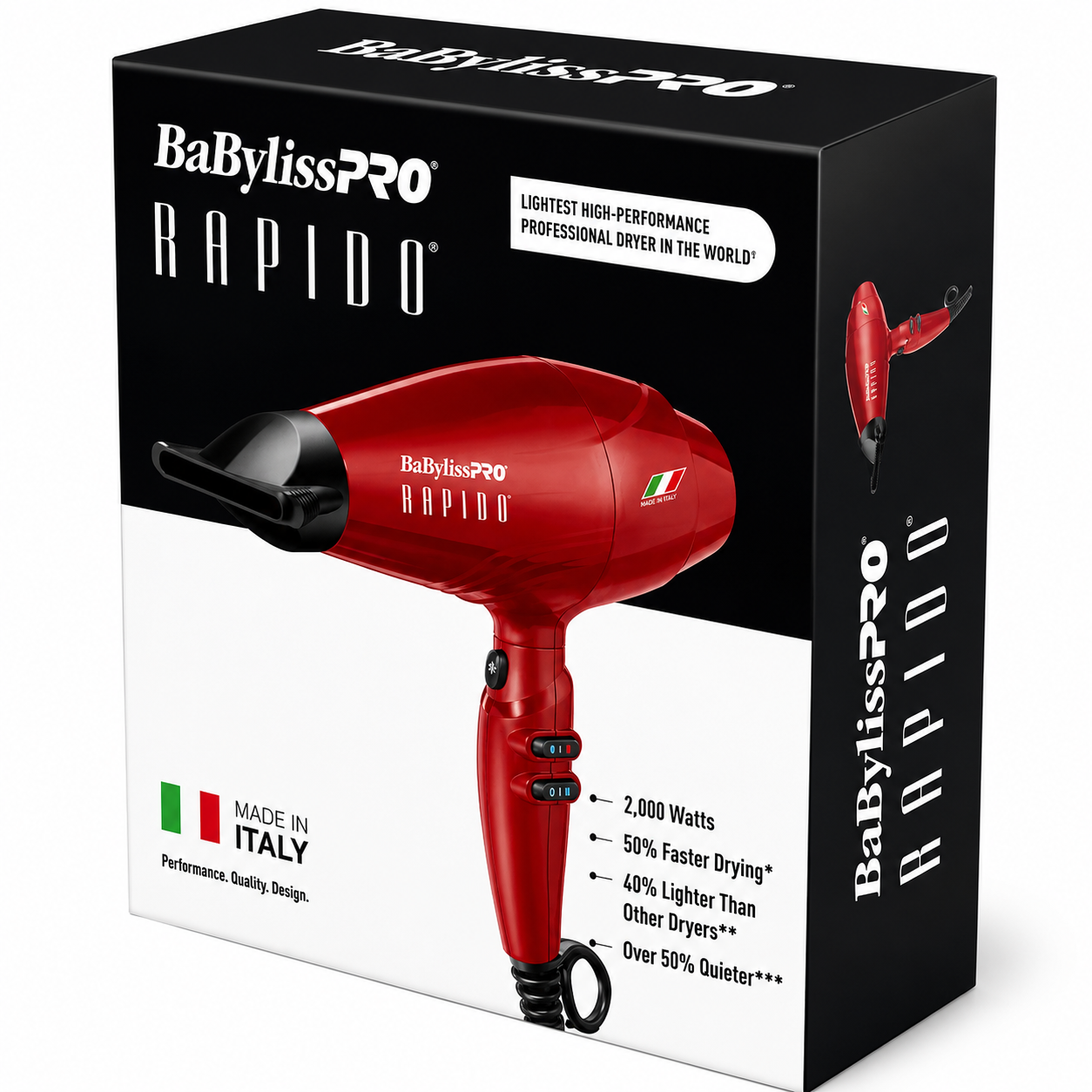 Red BaBylissPRO RAPIDO Blow Dryer 2000 Watts Professional Hair Dryer BRRAP1