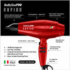 Red BaBylissPRO RAPIDO Blow Dryer 2000 Watts Professional Hair Dryer BRRAP1