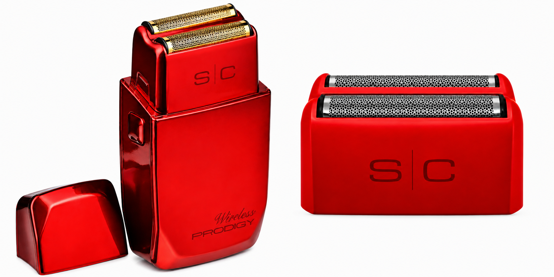 STYLECRAFT Wireless Prodigy Double Foil Shaver Shiny Metallic Red & Silver Slick Replacement Foils Red Combo SCWPFSR+SCWPSFR