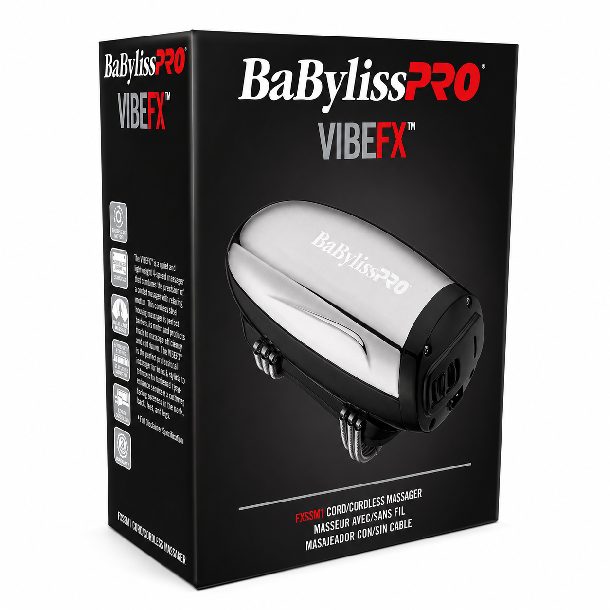 Silver BaBylissPRO Vibefx Cordless Handheld Massager Relaxation On-the-Go FXSSM1