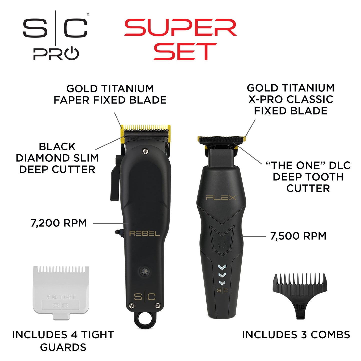 StyleCraft Pro Super Set Black Rebel Clipper & Flex Trimmer SC326B