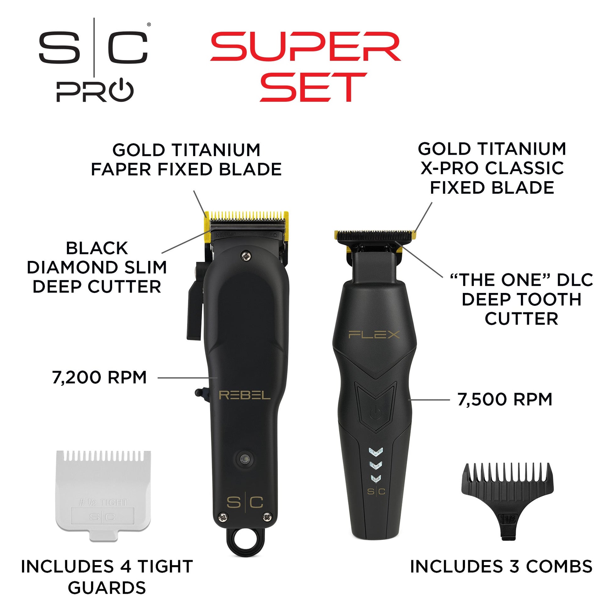 StyleCraft Pro Super Set Black Rebel Clipper & Flex Trimmer SC326B – Premium Clipper and Trimmer Combo for Precision Grooming