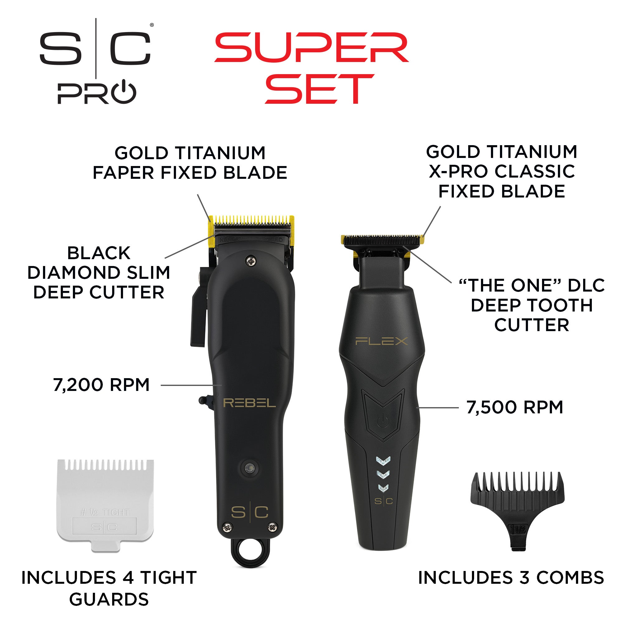 StyleCraft Pro Super Set Black Rebel Clipper & Flex Trimmer SC326B