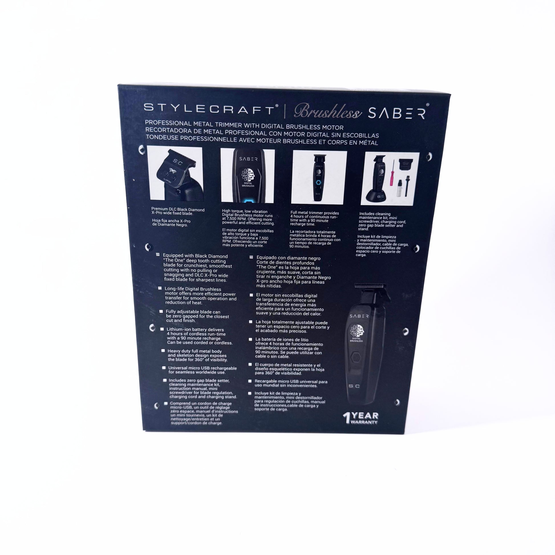 StyleCraft Black Saber Cordless Trimmer SC403B back of box
