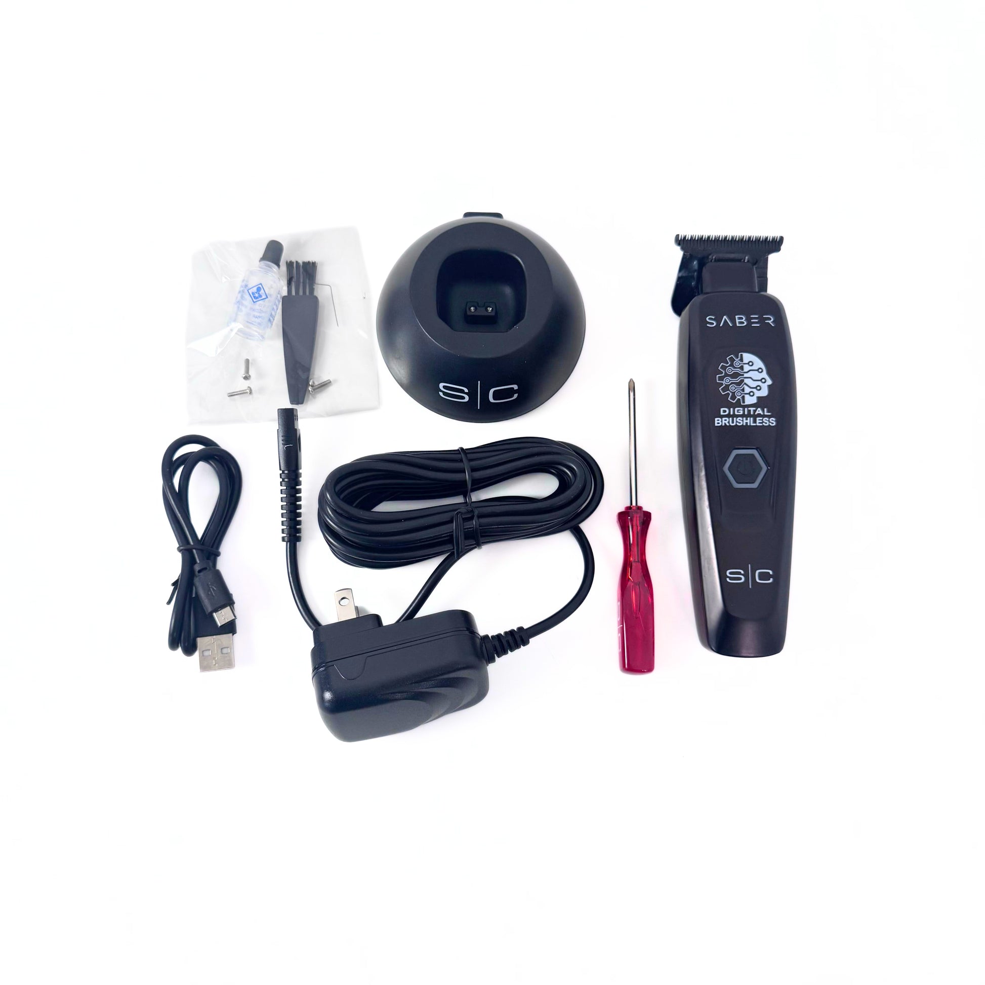 StyleCraft Black Saber Cordless Trimmer SC403B with accessories