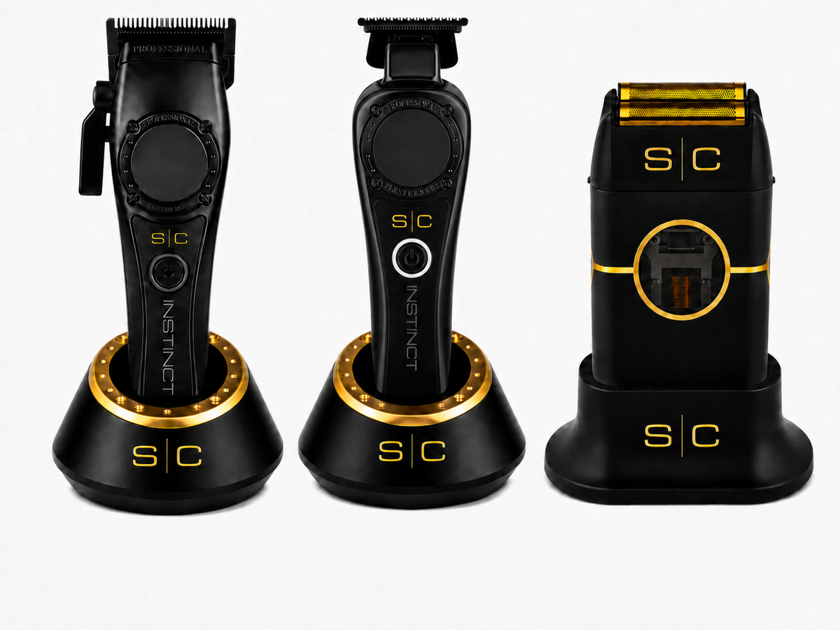 StyleCraft Instinct Professional Barber Bundle Clipper, Trimmer & Metal Double Foil Shaver SC607M + SC407M + SC807B