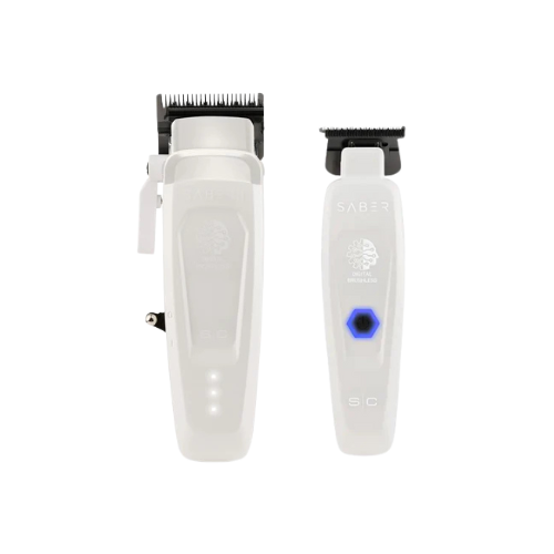 StyleCraft Saber II SC619 White Cordless Brushless Clipper & SC421W White Cordless Brushless Trimmer – Limited Edition Bundle