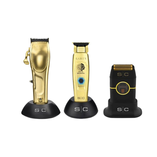 Stylecraft Gold Saber Clipper Trimmer & Instinct Black Shaver SC605G+SC405G+SC807B