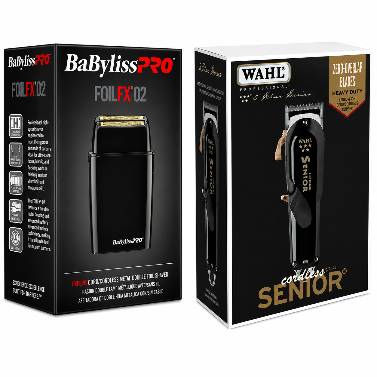 Wahl Black Cordless Senior Clipper & BaBylissPRO Black Double Foil Shaver Combo