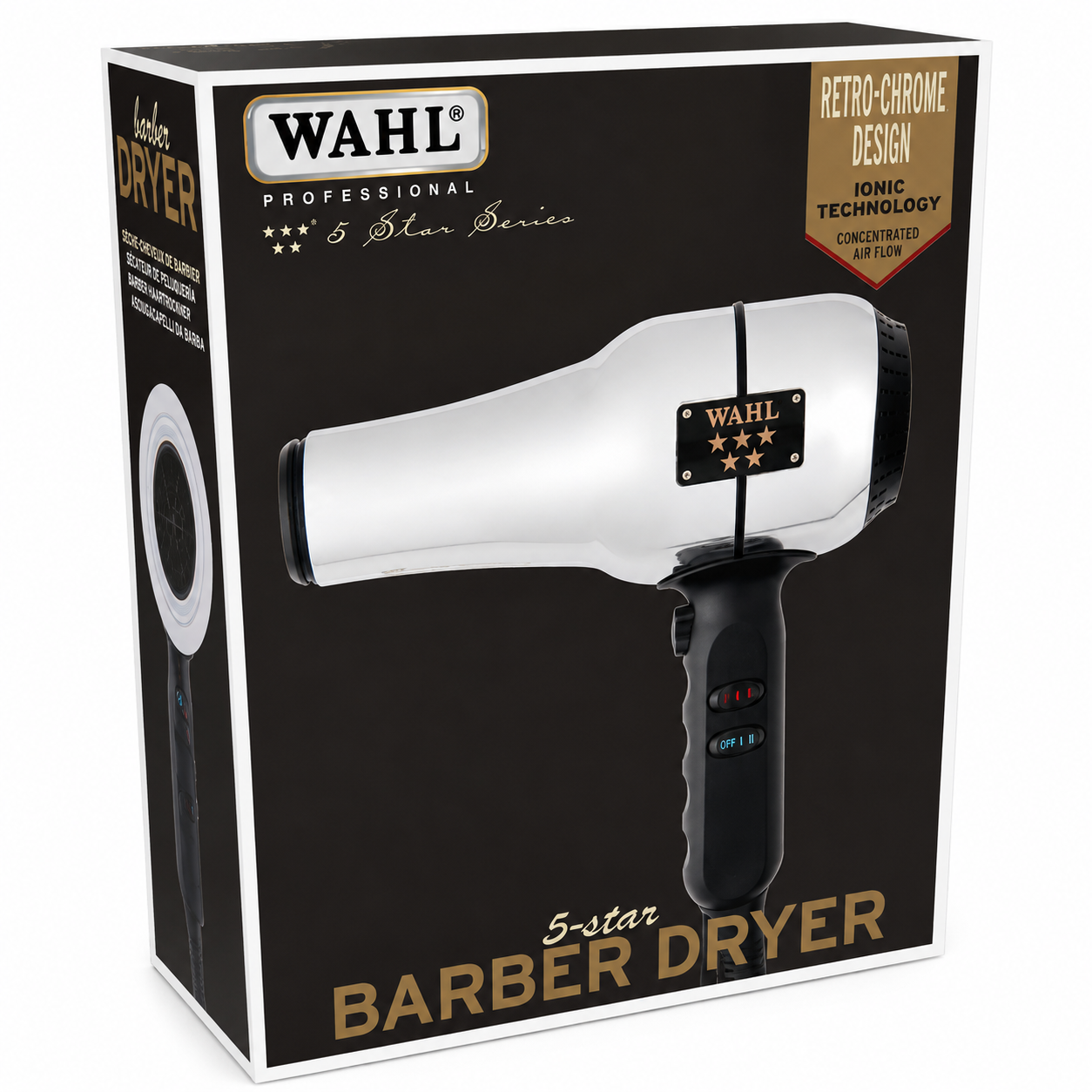 Wahl Professional 5-Star Barber Dryer 1600W Ionic Tourmaline Dryer with Retro Chrome Finish 5054