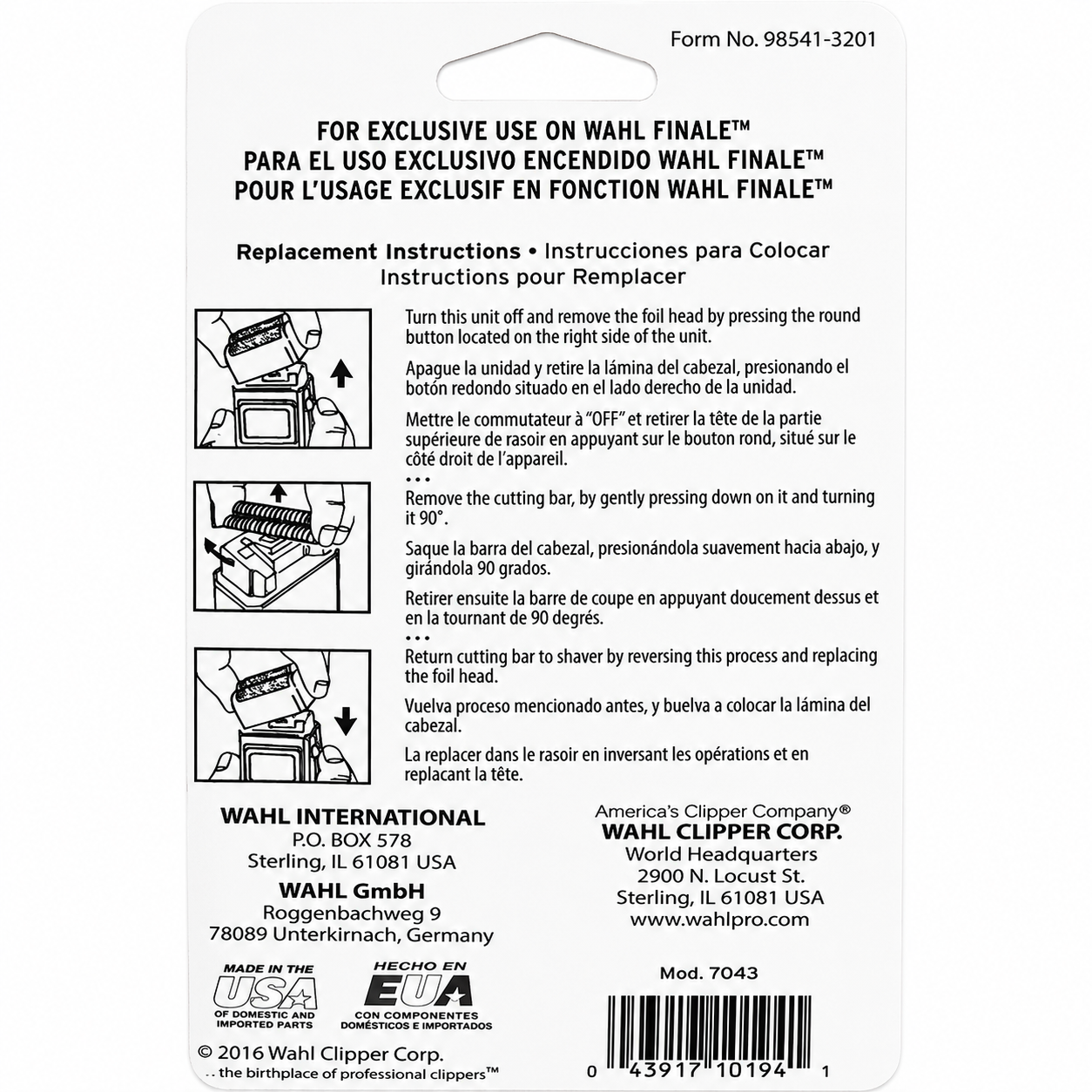 Wahl Professional 5 Star Finale Shaver Replacement Foil & Cutter 7043