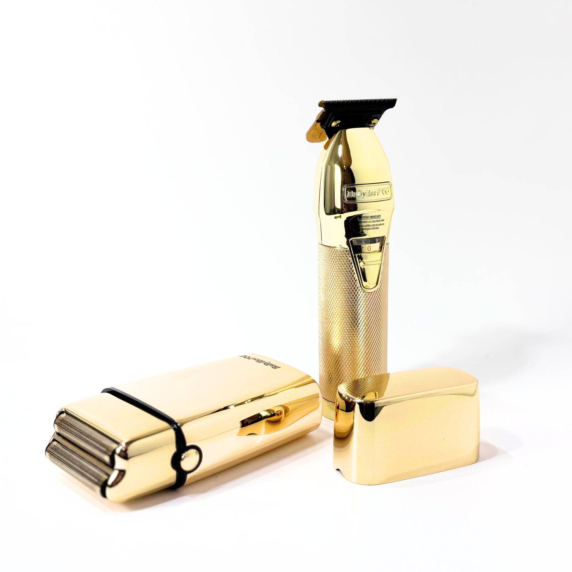 babylisspro goldfx trimmer and shaver combo cap off next to trimmer